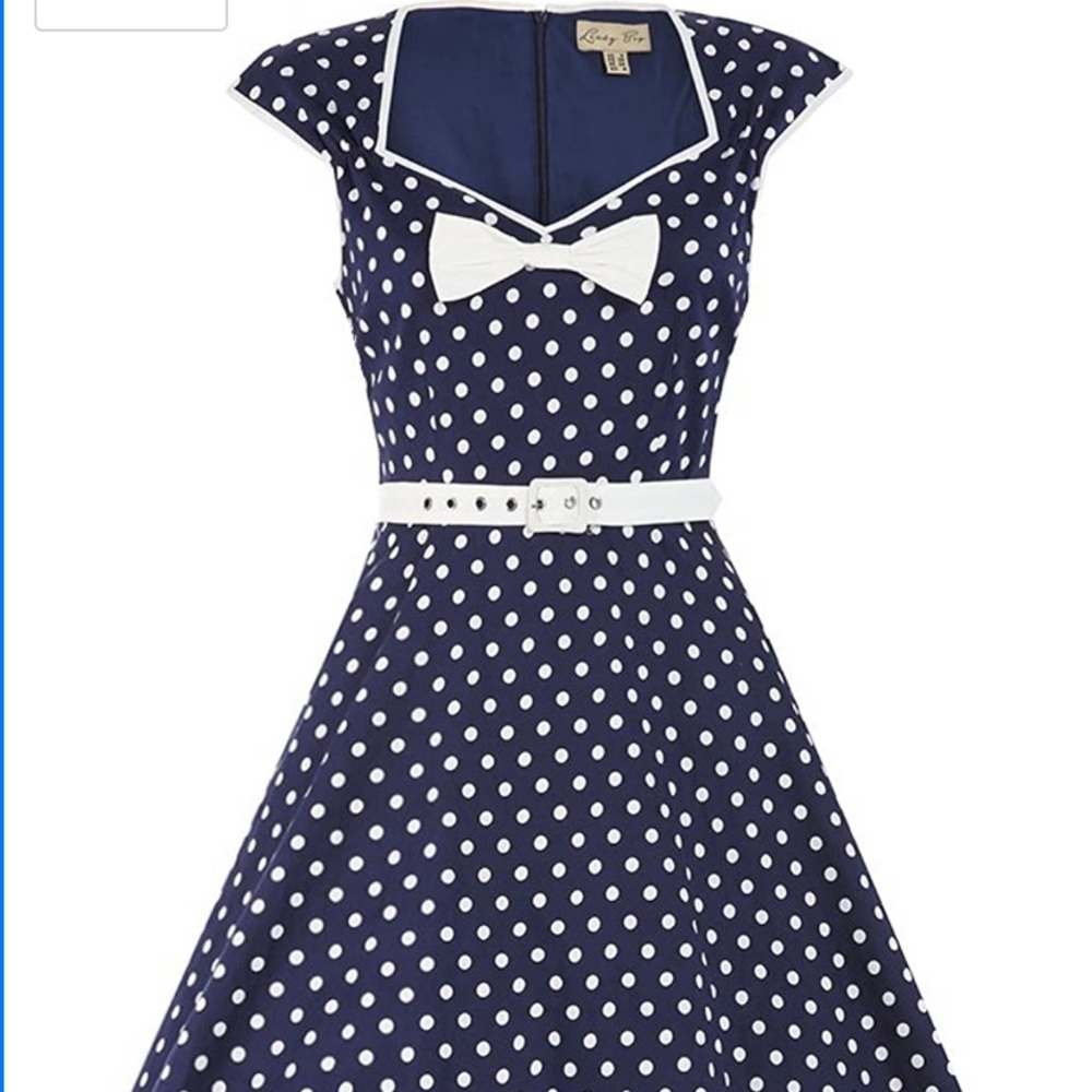 Lindy Bop Alanis Navy Polka Swing Dress 50’s